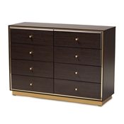 Baxton Studio Cormac Modern and Contemporary Espresso Brown Finished Wood and Gold Metal 8-Drawer Dresser